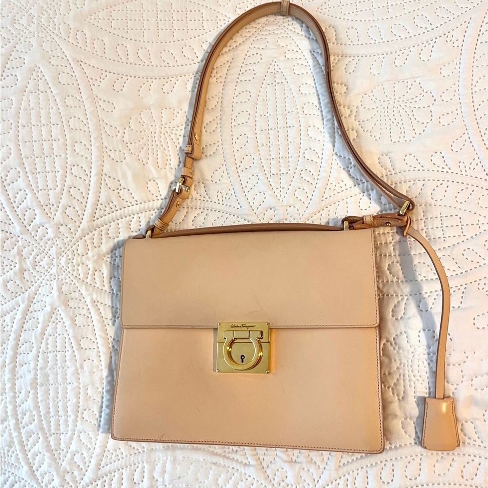 Ferragamo Beige Gold Belt Bag